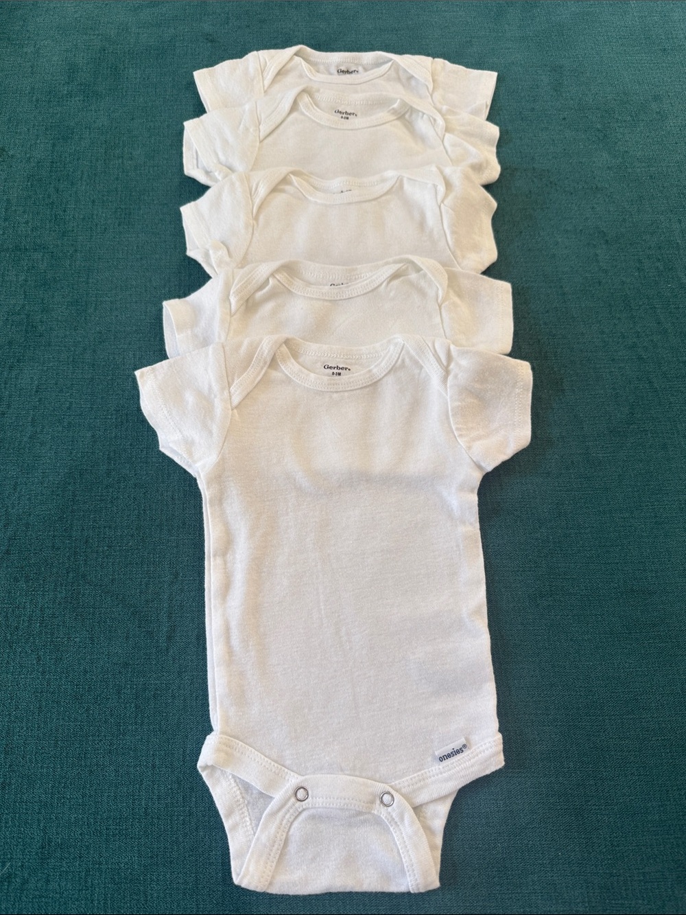 Gerber 5-Pack White Short-Sleeve Baby Onesie Snap Bodysuits 0-3M
